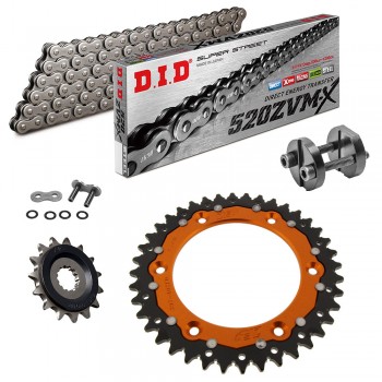 POWER KIT KTM DUKE 890 2020-24 Piñon Engomado Corona Mixta Cadena Super Reforzada Gris Remachadora Gratis!