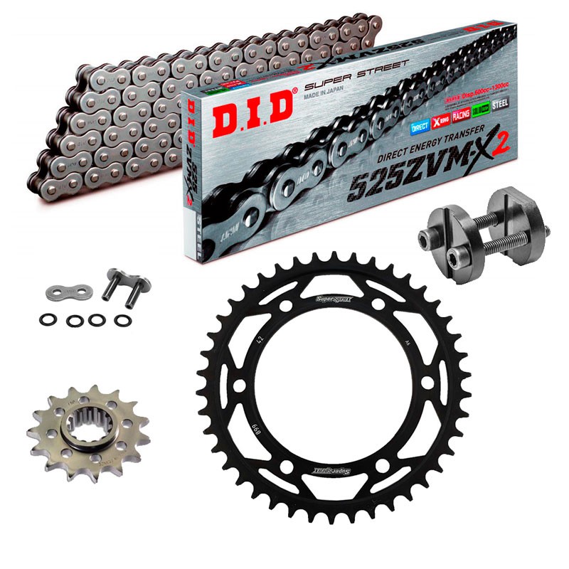 Sprockets & Chain Kit DID 525ZVM-X2 Supersprox Steel Grey KTM Super Adventure 1390 24-26 Free Riveter 