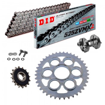 KIT DE TRANSMISION DID 525ZVM-X Super Reforzado GRIS ACERO Ducati Diavel V4 23-25 REMACHADORA GRATIS!